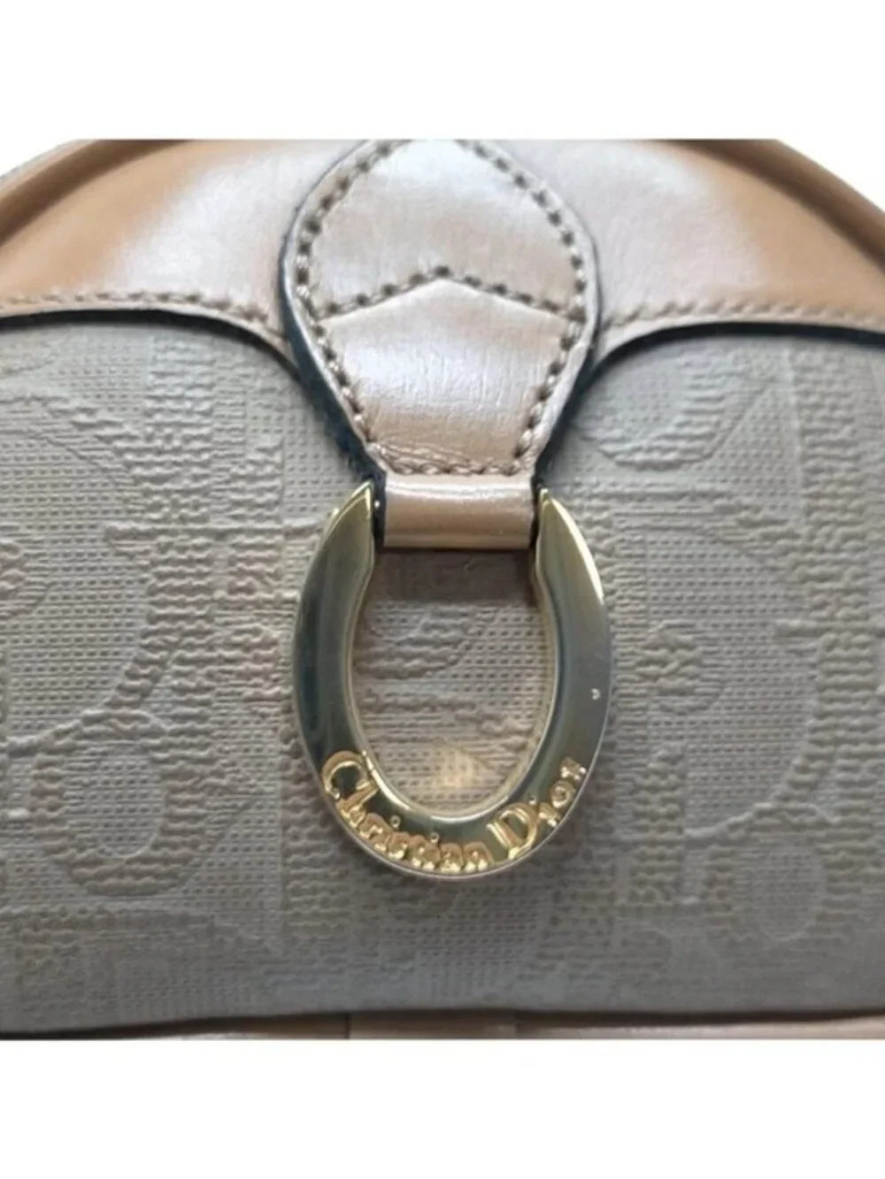 Authentic Christian Dior Trotter Canvas Cosmetic Pouch Beige Zip Makeup Case Vin